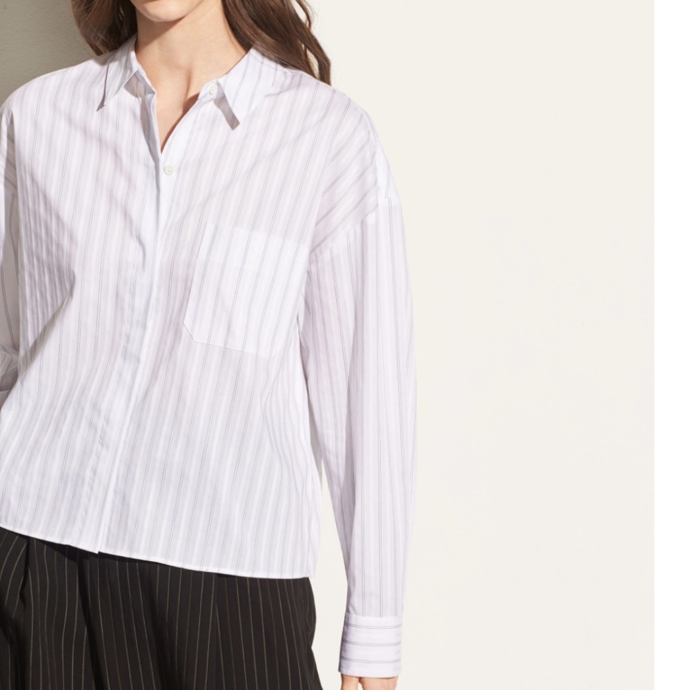 Vince Pinstripe Dobby Boxy Shirt in Optic White